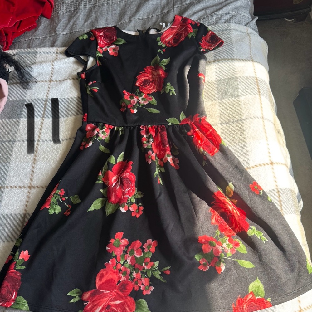 Floral Black and Red Dress